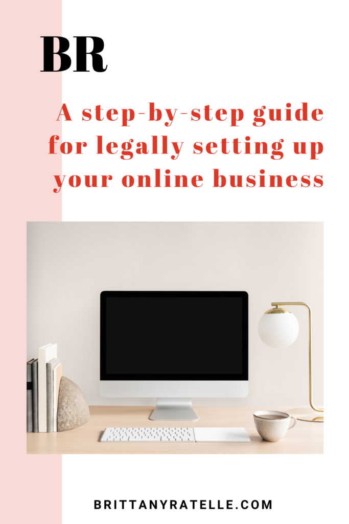 a step by step guide for legally setting up your online business. www.brittanyratelle.com